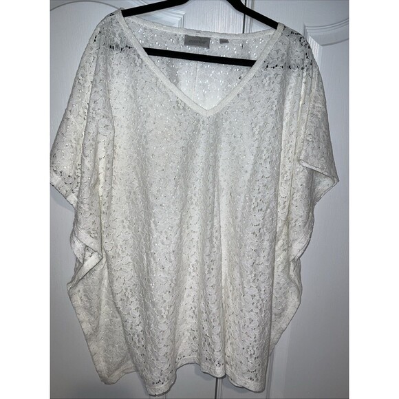 Avenue Tops - Avenue Women Top White Eyelet Lace Kimono Size 14/16 Romantic Boho Cottage